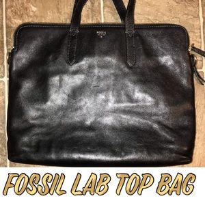 Fossil Black Leather Lab Top Bag